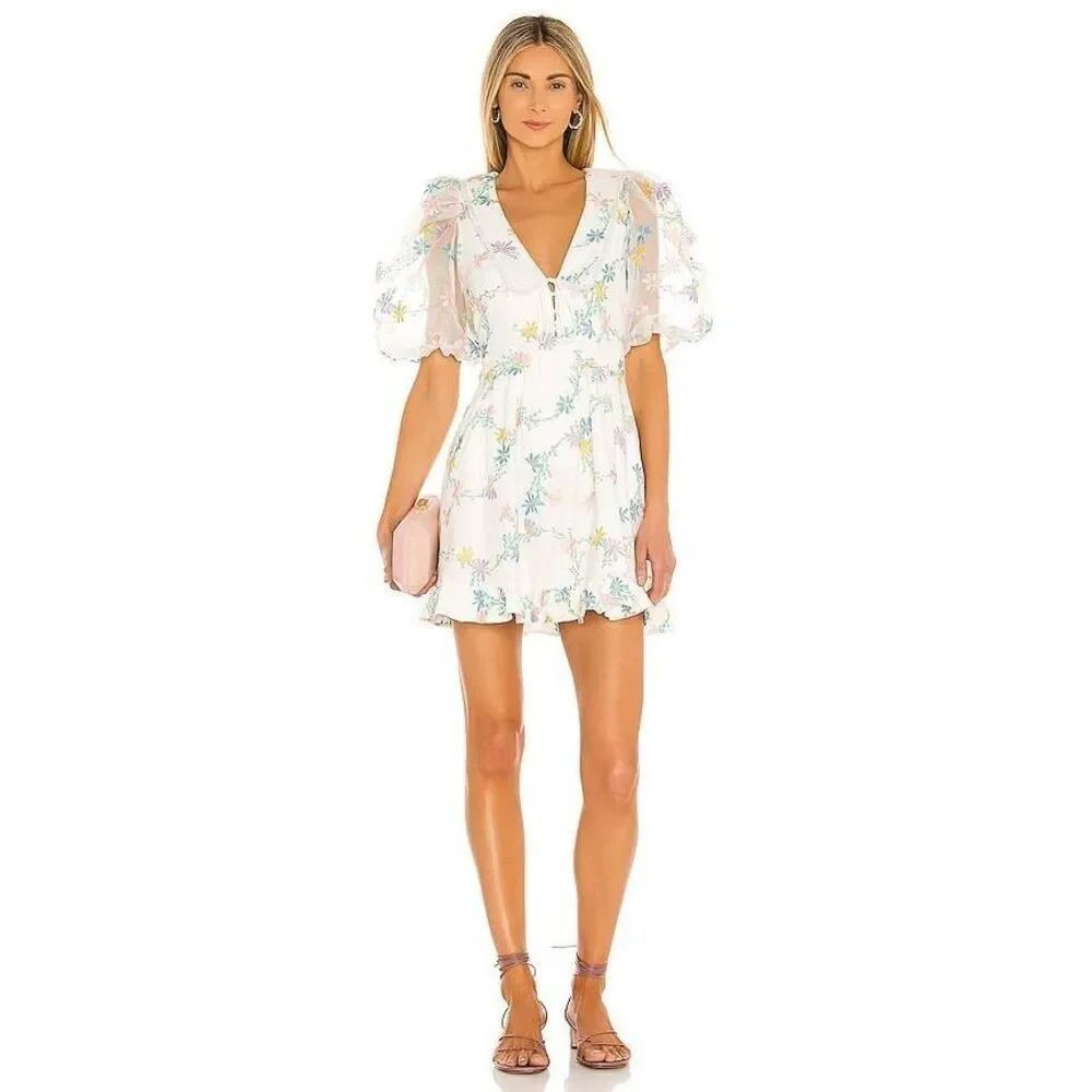 For Love & Lemons Majorie Mini Dress in Ivory S NWOT